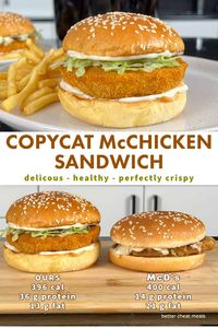 Feel good about trying this copycat McChicken sandwich. With a few simple swaps, you can indulge in your McDonald's favorite without the guilt. Using ground chicken and corn flakes, this healthy twist delivers all the goods. Perfect for the air fryer or oven, what's not to love about crispy chicken with 2.5x the protein and 60% less fat than the fast food version?