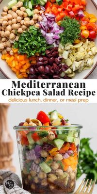 It is time for a fresh, new salad that is not boring but full of color and flavor! This epic Mediterranean Chickpea Salad recipe is so easy to throw together and doesn't require any cooking. We know you will be making it again and again! Perfect for a delicious lunch, dinner, or meal prep for the week! This recipe is dairy-free, gluten-free and ready in 30 minutes or less!