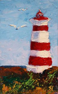 Original Art Oil/Acrylic Painting, measuring: 12.8W x 20H x 0.2D cm, by: Svetlana Samovarova (Latvia). Styles: Impressionism, Fine Art, Minimalism, Conceptual, Realism. Subject: Landscape. Keywords: Minimalism, Seascape, Emotions, Season, Seagulls, Birds, Palette Knife, Lighthouse, Colorful. This Oil/Acrylic Painting is one of a kind and once sold will no longer be available to purchase. Buy art at Saatchi Art.