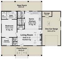 Modern Farmhouse Plan: 915 Square Feet, 1 Bedroom, 1.5 Bathrooms - 348-00306