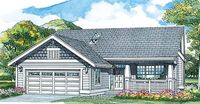 House Plan 55025 - Craftsman, Narrow Lot, One-Story Style House Plan with 1260 Sq Ft, 3 Bed, 2 Bath, 2 Car Garage