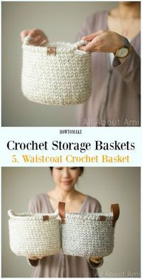 Waistcoat Crochet Basket Free Pattern - Storage #Basket; Free #Crochet; Patterns