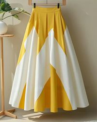 New Contrast Color High Waist Skirt for Women Faldas Mujer De Moda A-line Vintage Jupe Temperament Saia Fashion Long Skirts