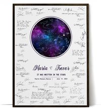 PRICES MAY VARY. UNIQUE ALTERNATIVE WEDDING GUEST BOOK IDEAS: If you want a guest book that wouldn't get hidden away in a shelf forever so this was such a perfect alternative. If you're looking for a one of a kind guestbook alternative, check out our star map wedding guestbook! It's the perfect way to remember your wedding night over and over again. We create a replica of the stars above the night of your wedding, and leave plenty of space for all of your guests to sign. ONE-OF-A-KIND PERSONALIZ