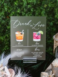 Drunk in Love Bar Menu Signature Cocktails Custom Clear Glass Look Acrylic Wedding Sign Stand, His Her Drinks Lucite Perspex Table Signs - Etsy