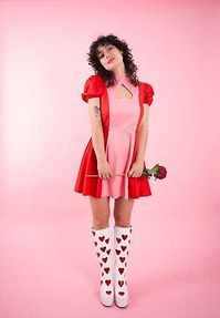 Great shopping ideas for Vintage 60s Style Red Pink Heart Cut Out Puff Sleeve A Line Mini Dress Size 10, Womens Dresses