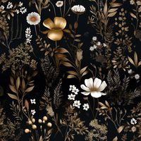 Our Odette Arboretum Wallpaper is a captivating blend of nature-inspired allure and opulent design. In the style of detailed botanical illustrations, this wallpaper features a metallic woodland pattern in a sophisticated blackrosebrown palette. Delicate flowers dance across the dark green and gold backdrop, creating an enchanting atmosphere. The subtle interplay of dark bronze and white adds depth and richness to the overall design. 24" Pattern Repeat Samples are a 8.5" x 10" section of a 24" pa