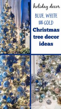 This white, blue and gold Christmas tree decor is so glam! I would love to do my holiday decorations like this. #fromhousetohome #christmastree #christmasdecor #xmas #christmastree