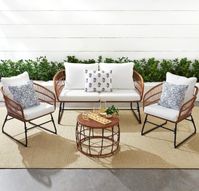 Best Choice Products 4-Piece Outdoor Rope Wicker Patio Conversation Set, Modern Contemporary Furniture for Backyard, Balcony, Porch w/Loveseat, Plush Cushions, Coffee Table, Steel Frame - White