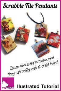 Illustrated tutorial to make scrabble tile pendants.  These attractive pendants have been a bit hit at craft fairs!