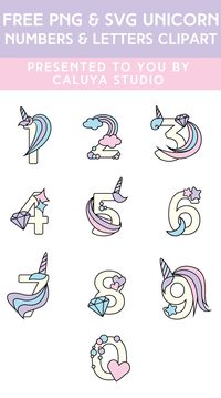 Números diseño unicornios