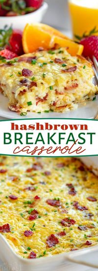 Easy Hashbrown Breakfast Casserole is perfect for entertaining a crowd or serving up a simple weekend brunch. Made with frozen hashbrowns, eggs, bacon, and three different types of cheese, this savory breakfast casserole can be made in advance and is designed to feed a crowd. // Mom On Timeout