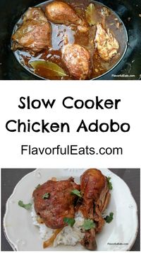 Slow Cooker Chicken Adobo is a made-from-scratch version of the famous Filipino dish made with vinegar, soy sauce, and onions, but letting your slow cooker do all the work for you!