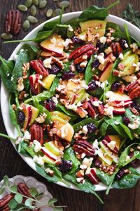 Apple Spinach Salad with Cranberries, Pecans, and Goat Cheese