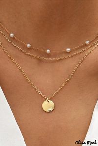 Olivia Mark - Golden Pearl Double Clavicle Chain Geometric Necklace