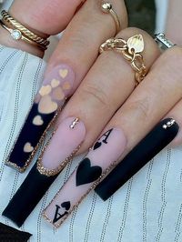 Get Glamorous with 24 pcs Long Coffin Special Cool Sweet Creative Elegant Black Glitter French POKER , Heart Design with Rhinestone Decor Full Cover Fake Nail Gift For Women Mom Wife Sister Teen Girl Friend, Valentines Day,Thanksgiving, Cosplay ,Birthday,party, Christmas Gifts ,Spring ,Summer ,Autumn, suit for hands & 1pc Nail file & 1sheet Nail jelly glueI discovered amazing products on SHEIN.com, come check them out!