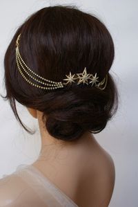 Gold Luxury Star Bridal Headpiece With Crystal Hair Drape - Etsy