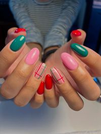 Christmas nail inspo plaid nails colorful Christmas nails almond nails natural nails