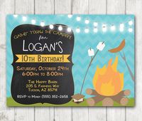 Printable Campfire Invitation, Camping Birthday Invitation, Camping Party, BBQ Birthday Invitation, Chalkboard Smores Weenie Roast Invites - Etsy