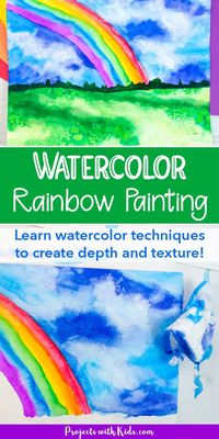 Kids will love to make this gorgeous rainbow art project using watercolors! Learn watercolor techniques to create depth and texture. A great painting idea for spring.