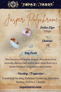 Dive in to a world of vibrant hues and grounding energy with Jasper Polychrome. Let its kaleidoscope of colors ignite your creativity and anchor your spirit to the Earth's wisdom.🌈🍃  #thetopaztarot #topaztarotcrystals #crystals #Jasperpolychrome #CrystalHealing #CrystalLove #CrystalWonders #CrystalEnergy