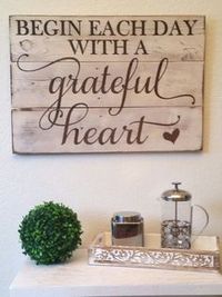 Amazon.com: Rustic Engraved Wood Sign - 23" x 16" - Begin Each Day with a Grateful Heart - White: Paintings