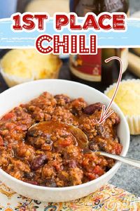 🥇First Place Chili! First Place Chili recipe is a great cold weather meal. Made in one pot, it's an easy weeknight dinner for your family with plenty of leftovers.