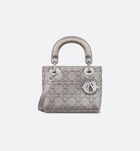 Mini Lady Dior Bag Gray Strass Cannage Satin | DIOR