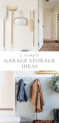 These functional and simple garage storage ideas are sure to add organization and peace to your garage! There are so many ways to balance beauty and storage, and these 5 ideas find that balance amazingly well!