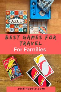 Family vacations need entertainment and travel board games fit right in! This post covers some of the best board games that can be carried for family travel. There are also many card and dice games covered that are great during flight delays, road trips, camping trips, and evenings spent around the table indoors. #boardgames #gamesfortravel #cardgames