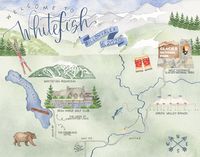 Whitefish Montana Watercolor Map