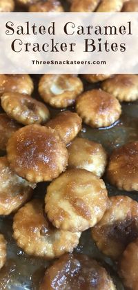 Sweet and salty snacks are the best! Try this easy salted caramel recipe for your next party! Oyster crackers covered in a rich, buttery, sweet and salty caramel glaze that tastes like delicious toffee. You'll be eating them by the handful! #saltedtoffee #saltedcaramel