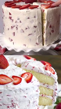 1hr 55min     Fresh Strawberry Cake  • 1h 55m 13 ingredients  • Vegetarian  Produce  • 2 pints: Strawberries  Refrigerated  • 4: Eggs + 1 egg white  Baking & Spices  • 3 tsp: Baking powder  • 4 1/2 cups: Cake flour  • 2 3/4 cups: Granulated sugar  • 1 tbsp: Orange extract  • 1/4 tsp: Salt  • 1 2/3 tbsp: Vanilla  Dairy  • 1 1/8 cup: Butter  • 8 oz: Cream cheese  • 3 cups: Heavy cream  • 1 1/8 cup: Milk  • 3/4 cup: Sour cream