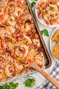 Sheet Pan Shrimp and Sausage Jambalaya