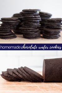 Homemade Chocolate Wafer Cookies: A perfect cookie to use in place of hard-to-find Nabisco Famous chocolate wafer cookies for chocolate cheesecake or pie crust, icebox cakes and cupcakes, sandwich cookies, and crumbling on ice cream! SO EASY!! #chocolatewafers #chocolatewafercookies #wafercookies #nabisco #iceboxcake