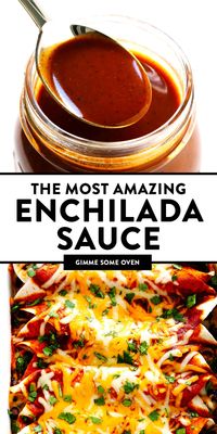 This homemade red enchilada sauce recipe is easy to make in just 20 minutes, and full of the most delicious Southwestern and Mexican chili flavors. Perfect to use in enchiladas, soups, nachos, tacos and more! (Vegatarian / Vegan / Gluten-Free) | gimmesomeoven.com