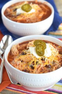 This Crock Pot Chicken Tortilla Soup couldn't be quicker to throw together, and it's such a delicious and healthy dinner, at less than 300 calories a bowl!