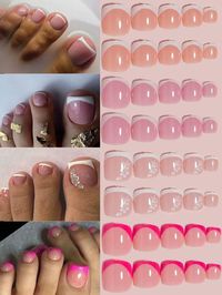 VV MEI JIA ER 96pcs Mixed 4 Different French Designed Short Square Press On Toenails Press On Toenails Full Cover, 4 Glossy False Toenails For Feet, French Design Fake Toenails For Summer Nail Art Set For Women And Girls With Re-Usable Storage Box | SHEIN USA