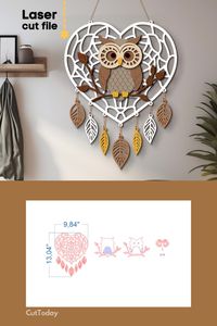 Perfect for creating a stunning wall art piece that brings a touch of mystical beauty and tranquility to your home. This intricate cut file captures the beauty and symbolism of the dream catcher, showcasing delicate feathers, a wise owl, and the enchanting moon and heart.  #dreamcatchersvg #owlsvg #lasercutting #glowforge #cricut #wallart #homedecor #decor #woodworking #lasercutart #lasercutprojects #woodcraft #customizable #digitaldownload #craft #diy #art #dreamcatcher #owl #moon #heart #boho #bohostyle #mystical #enchanted #tranquility #peace #CutToday #SVG #PDF #DXF #AI #CDR #CNC #Plywoodcrafts