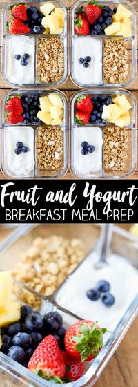 Breakfast Meal Prep is the best way to get your morning and week off a to a healthy start! Packed with protein, fresh fruit and a sprinkle of low-fat granola, these Fruit and Yogurt Bistro Boxes are a fresh idea for busy mornings. #breakfast #healthy #healthyrecipes #healthyeating More family favorite recipes on number-2-pencil.com. #familyfavorites