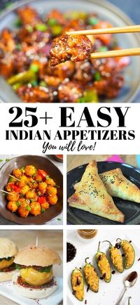 Looking for easy Indian Appetizers? Check out these 25+ delectable appetizers. Here you will find a variety of vegetarian and chicken/meat Indian starters for your next party! | easy Indian food recipes | indian snacks | indian veg starters | pipingpotcurry.com