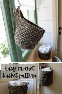 Easy crochet baskets pattern, ideal for beginners. You will need chunky yarn and a couple of hours to make them both!