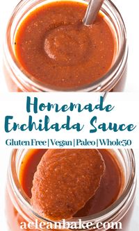 Homemade enchilada sauce comes together in about 30 minutes in one pan, or in the slow cooker with 5 minutes or less of work. Just add a few clean, gluten free, vegan, and paleo ingredients, and stir to make your own Whole30 and gluten free enchilada sauce! (Stovetop and slow cooker instructions in the recipe.) #glutenfreerecipe #enchiladasauce #enchiladas #homemadeenchilada sauce #veganenchiladas #paleoenchiladas #glutenfreeenchiladas #homemadeenchiladasauce #vegansauce #veganrecipes #...