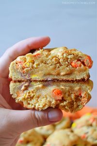 These Levain Bakery-Style Peanut Butter Cookies are thick, chewy, gooey and the ULTIMATE peanut butter cookie! A whopping 6 oz each they're packed with peanut butter, peanut butter chips, and Reese's Pieces and made in the style of Levain Bakery!