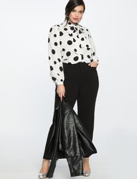 Tie Neck Blouse Soft White Ground with Black Polka Dots