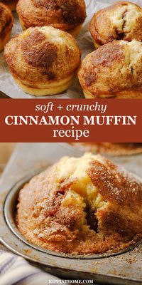 This cinnamon muffin recipe is quick and easy to make. They can be either savory or sweet; however, they are usually sweet. #kippiathome #cinnamonmuffin