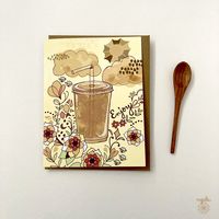 "It's iced coffee season! For the iced coffee-lover, a large thirst-quenching iced coffee to get ready for the day (or birthday).  *Perfect for: coffee lovers, cafés, coffee shops, coffee gift card, baristas, morning person This design was hand lettered and illustrated using ink, watercolor and digital coloring. - Blank inside - A2 size, 4.25x5.5\" - Printed on 100% recycled paper in the U.S. - Paired with a 100% recycled kraft envelope - Packaged in an eco-cello This listing is for one card. --