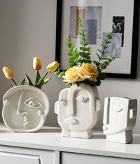 Lifexquisiter Abstract Face Vase for Flowers, White Ceramic Face Flower Vase for Centerpieces, Modern Minimalist Style Vase for Bedroom, Living Room, Study, Hallway Desktop Home Decor