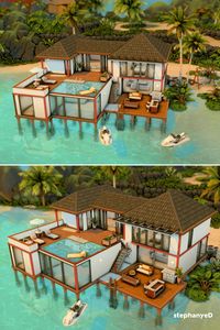 This is a Modern Beach House in Sulani The Sims 4. It is a summer inspired house in the beach. There are many summer activities for Sims to enjoy vacation and sunshine.