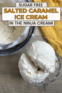 Here's an irresistible, Ninja CREAMI salted caramel ice cream that tastes like a store-bought favorite! But, it's much healthier and is sugar-free and keto-friendly!